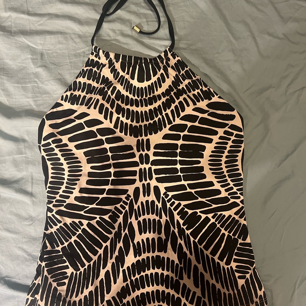 Bar III Black and Pink Halter Swim Dress